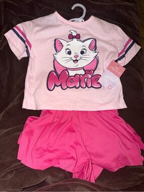 Girls Disney Aristocats Marie Pink Kids  Set - Sleeve Top & skort 4t NWT